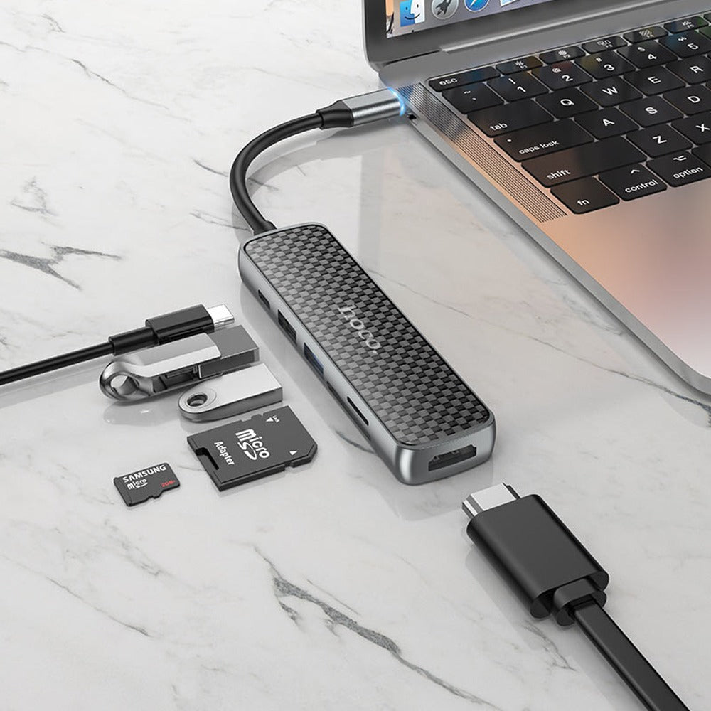 6 en 1 tipo C a HDMI USB 3.0 + TF Micro SD Lector de tarjetas hub hoco S1206