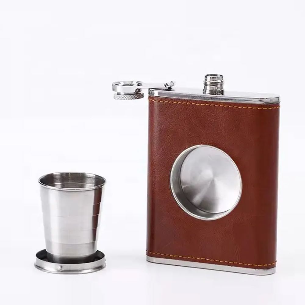 Licorera Bolsillo Wiskera 8 onzas con vaso Acero Inoxidable marron S1297