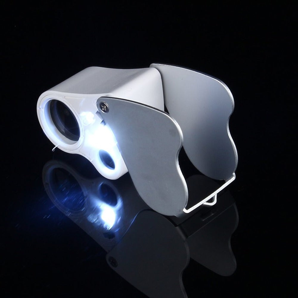 Lupa Metálica 30x 22mm 60x12mmCon Luz Led Geólogo Joyero Luz Uv S0174