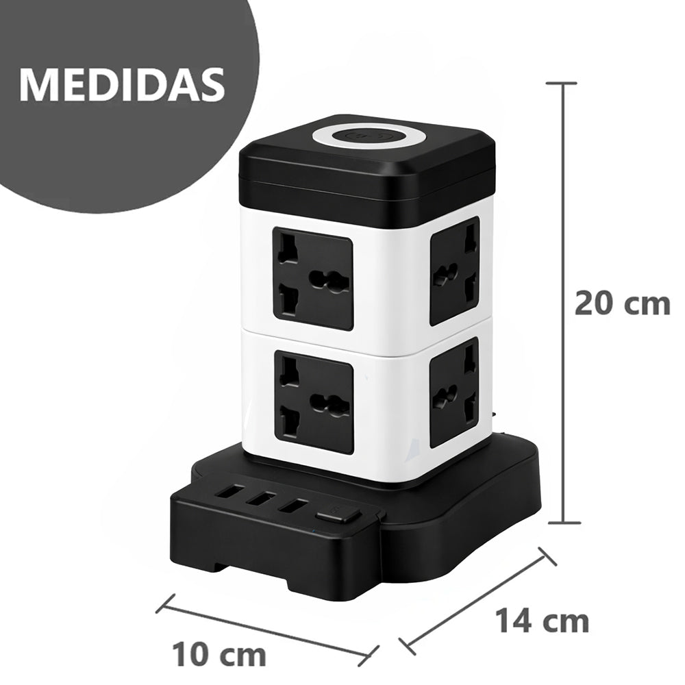 Extensión Torre Multicontacto de 8 Enchufes y 3 Puertos USB 2500W S2072