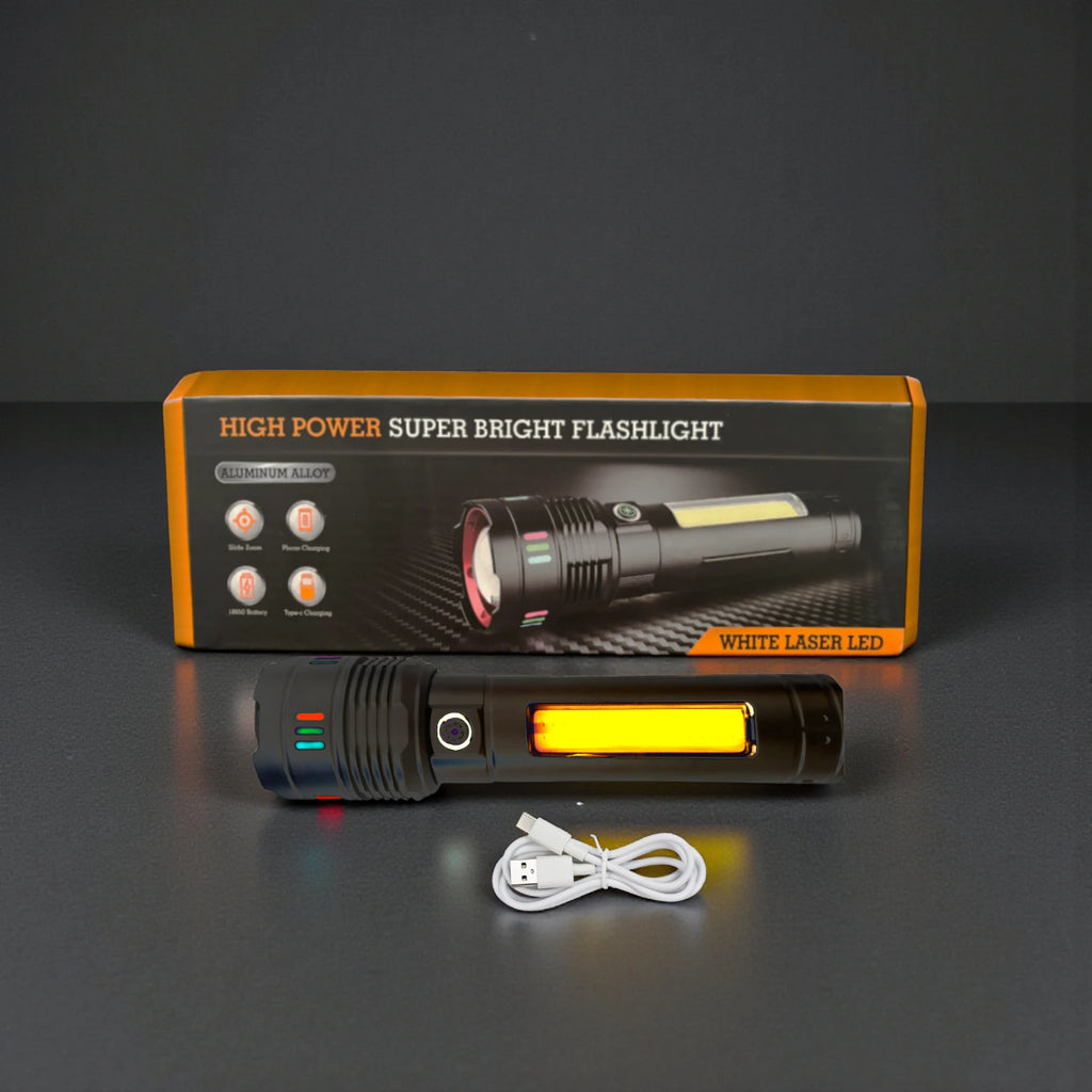 Linterna Táctica de Aluminio con Luz Lateral COB y Power Bank (6000mAh) s2076