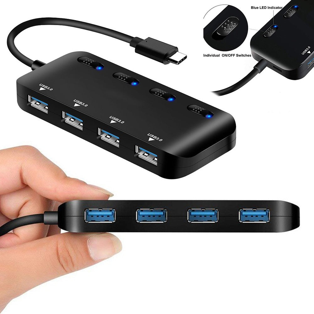 Hub 4 Puertos independientes Usb 3.0 Tipo C 5gbps Indicador led S0794