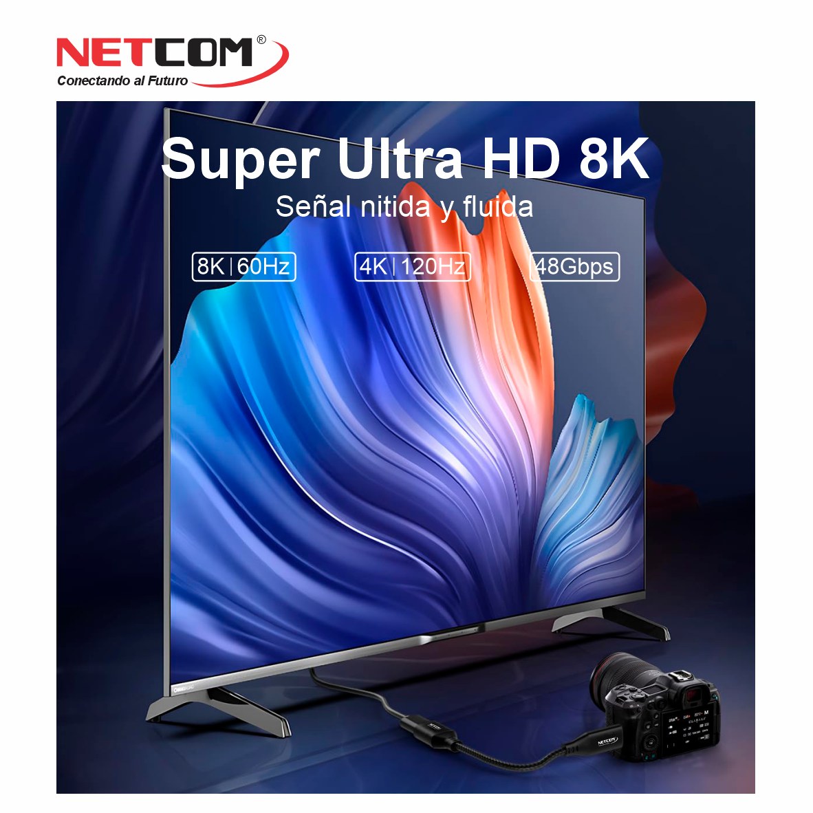 Cable adaptador convertidor Mini HDMI a HDMI Hembra 8K 60Hz NETCOM 4K 120Hz Alta Velocidad 48Gbps S2060