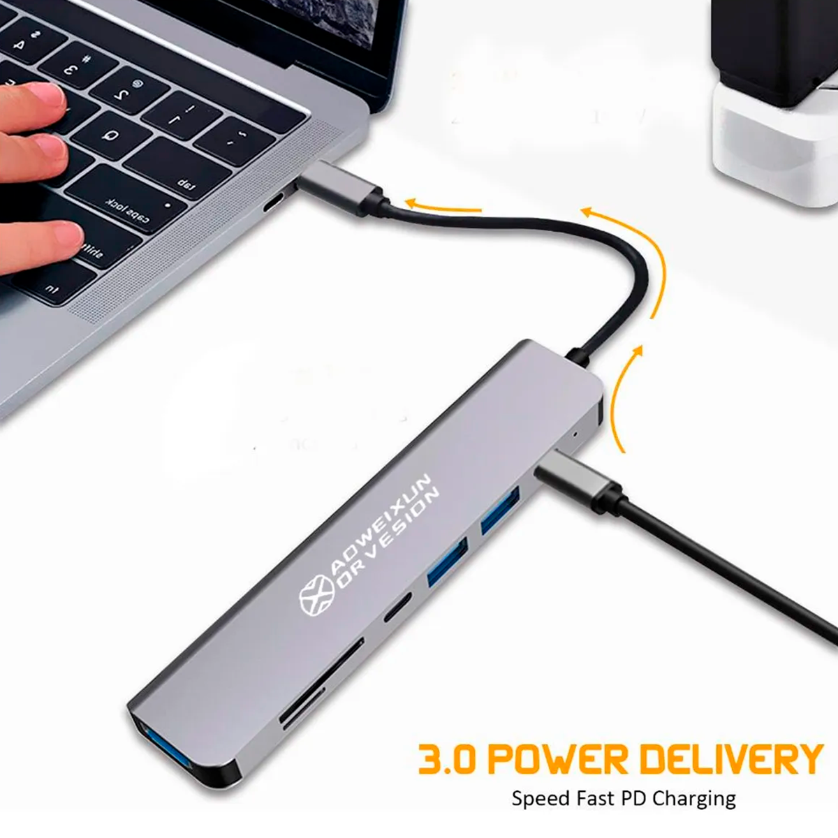 Hub USB C 7 en 1 Multifuncional con HDMI 4K RJ45 SD MicroSD PD 100W s2033