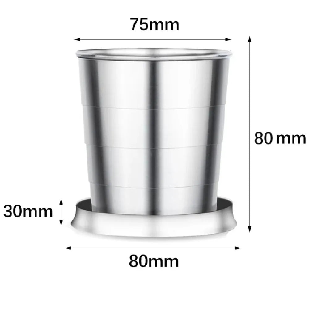 3 Vaso Plegable de Acero Inoxidable 8cm con Llavero Reutilizable 140ml S1802