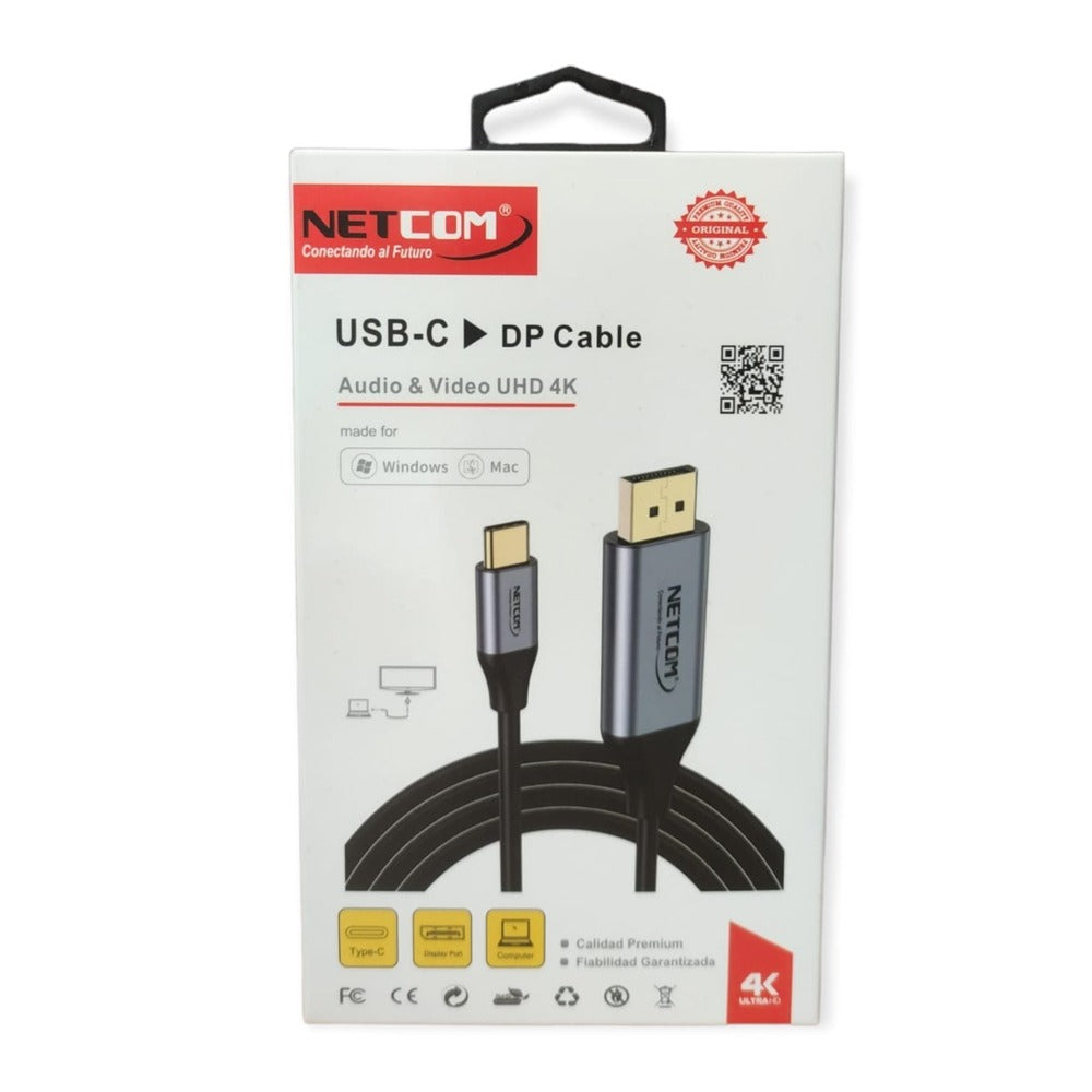 Cable Usb 3.1 C Tipo C a Displayport Netcom Pvc Macho 1.8 Metros 4k S1123