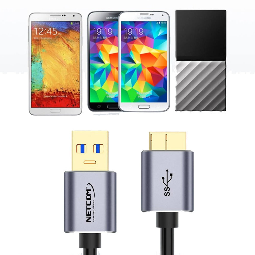 Cable USB 3.0 a Micro B NETCOM 30cm para Disco Duro Externo S2035