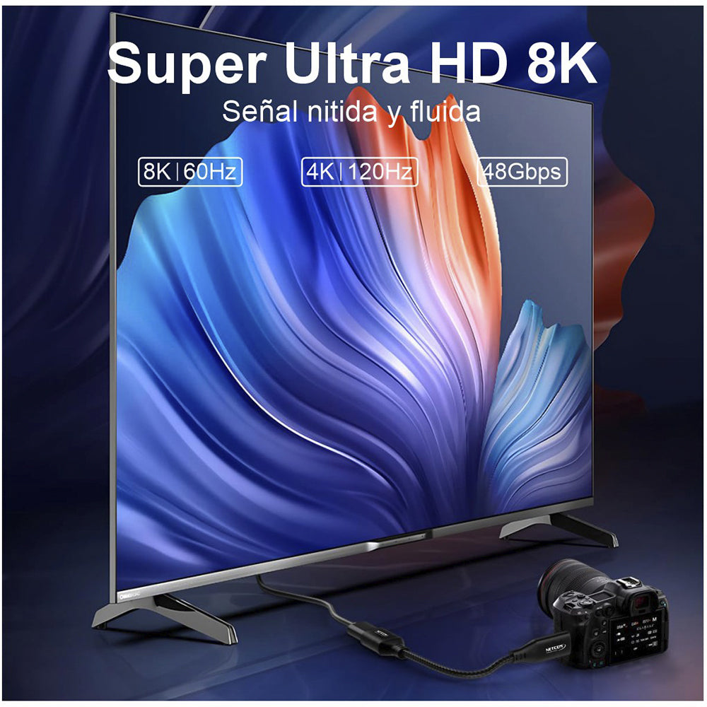 Cable adaptador convertidor Micro HDMI a HDMI Hembra 8K 60Hz NETCOM 4K 120Hz Alta Velocidad 48Gbps S2059