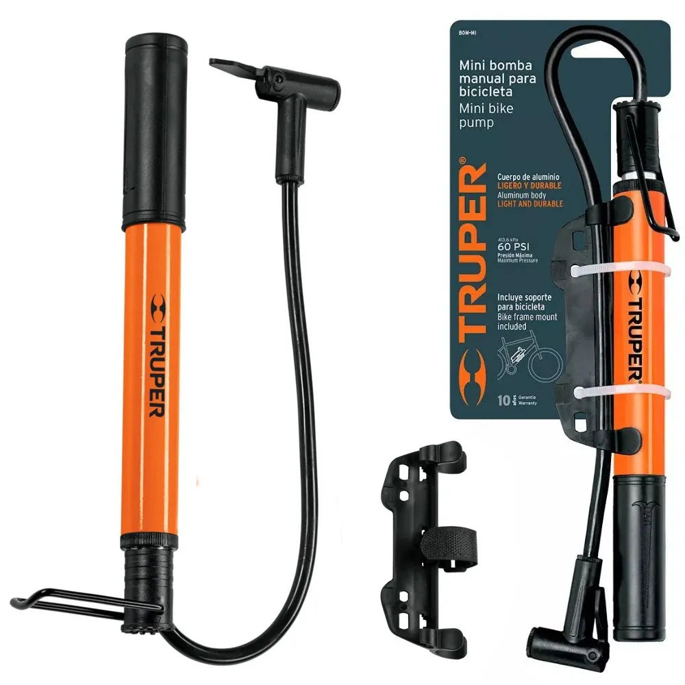 Mini Inflador Bomba de Aire 60 PSI Manual TRUPER | Para Bicicleta y Motocicleta S1458