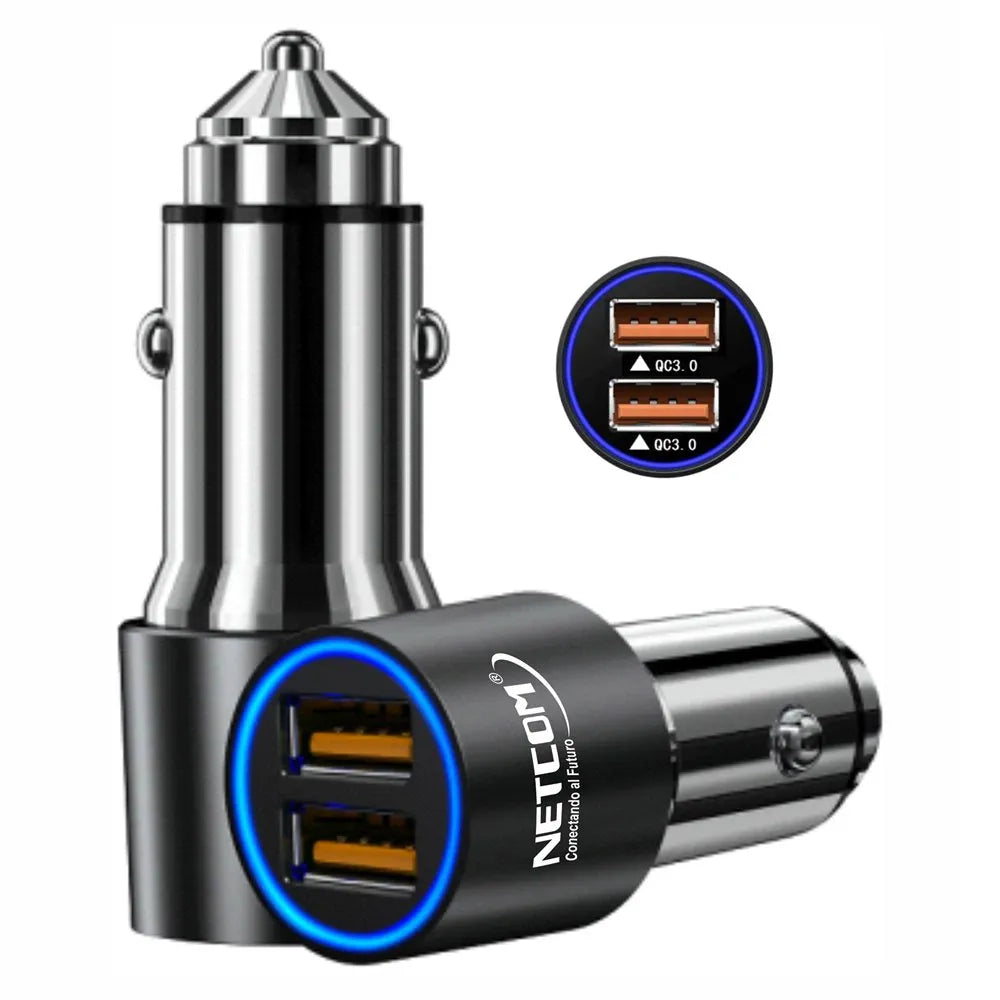 Cargador para Auto NETCOM 2 USB QC 3.0 | 3.4A de Carga Rápida S1686