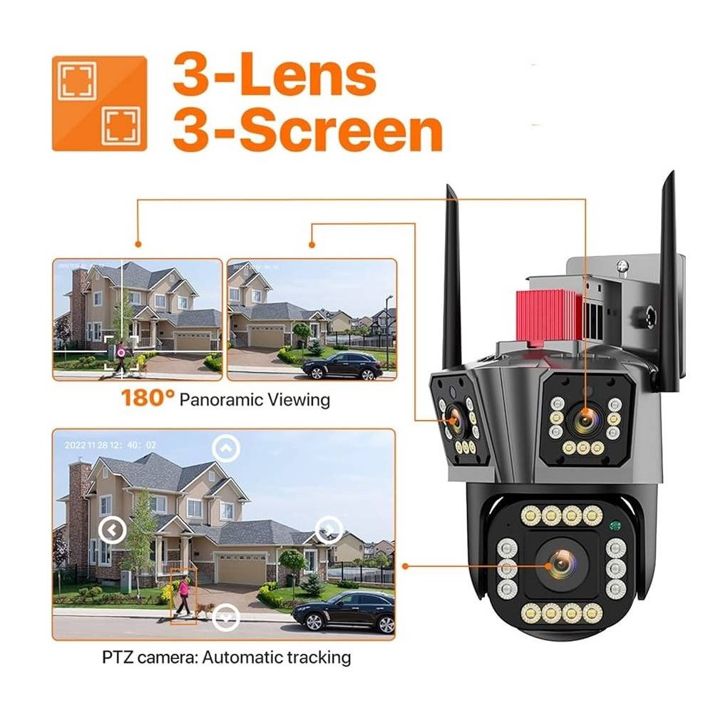 Camara seguridad Ip Wifi Ptz TRIPLE Lente 360 Exterior RJ45 TF SEISA S1493