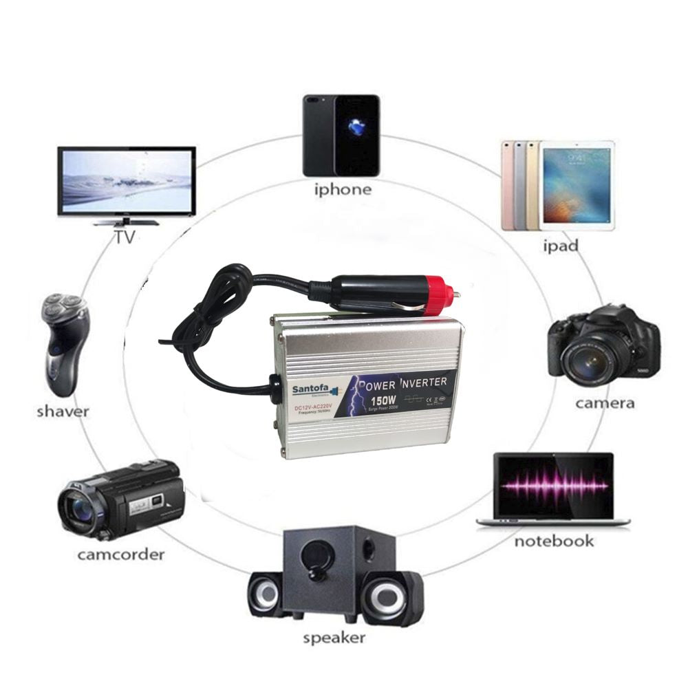 Inversor de Corriente para Auto | 12V a 220V | 150W | USB Santofa S1301