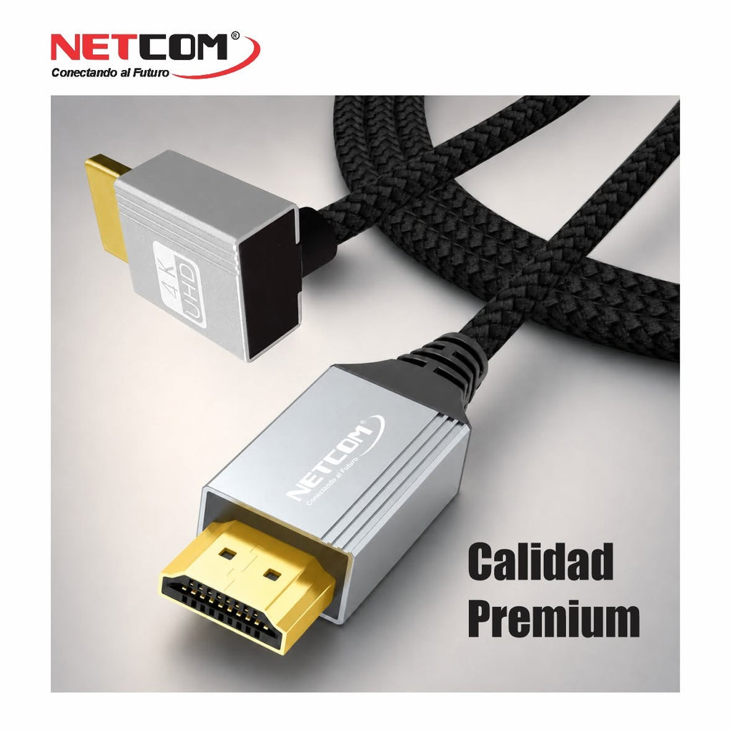 Cable HDMI 2.0 90° NETCOM 1.80m Ultra Delgado 4K 60Hz 18Gbps HDR Trenzado s2259