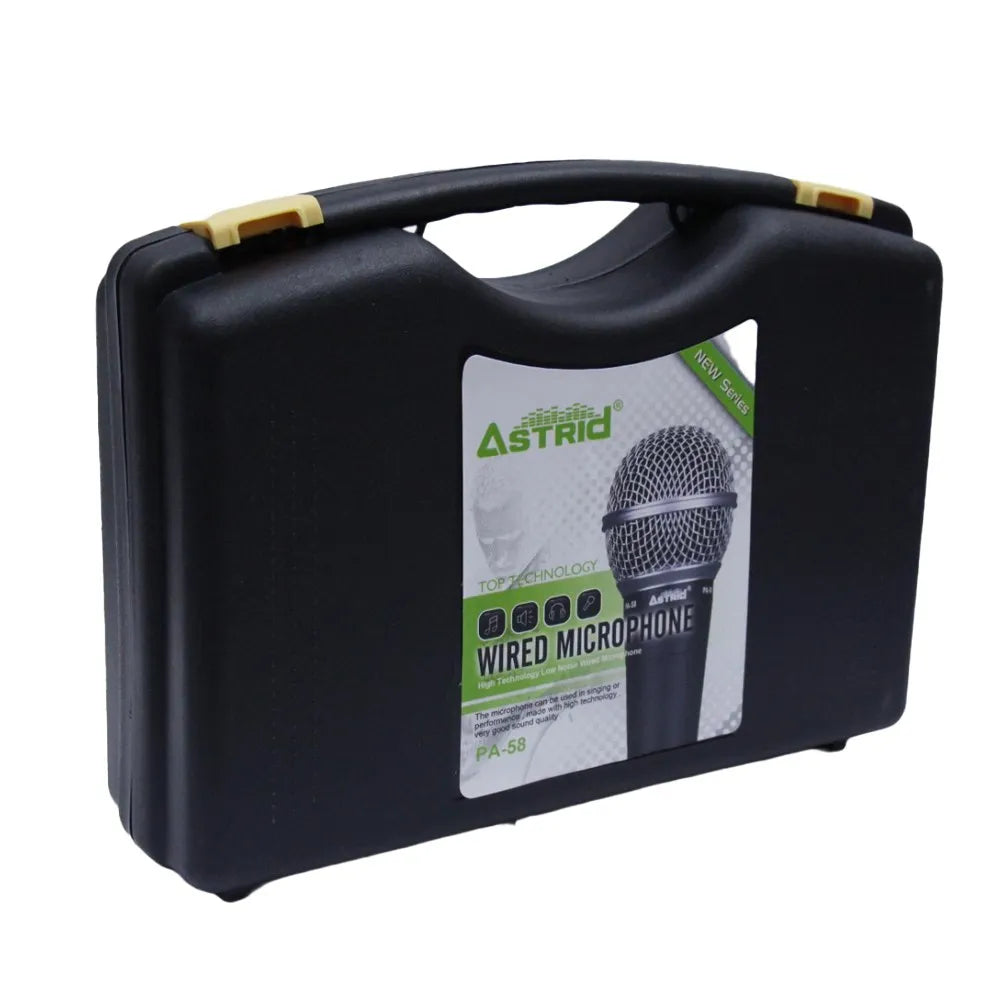 2 Micrófonos Alámbrico Profesional PA-58 DUO Astrid Metálico Dinámico Unidireccional maletin S1975