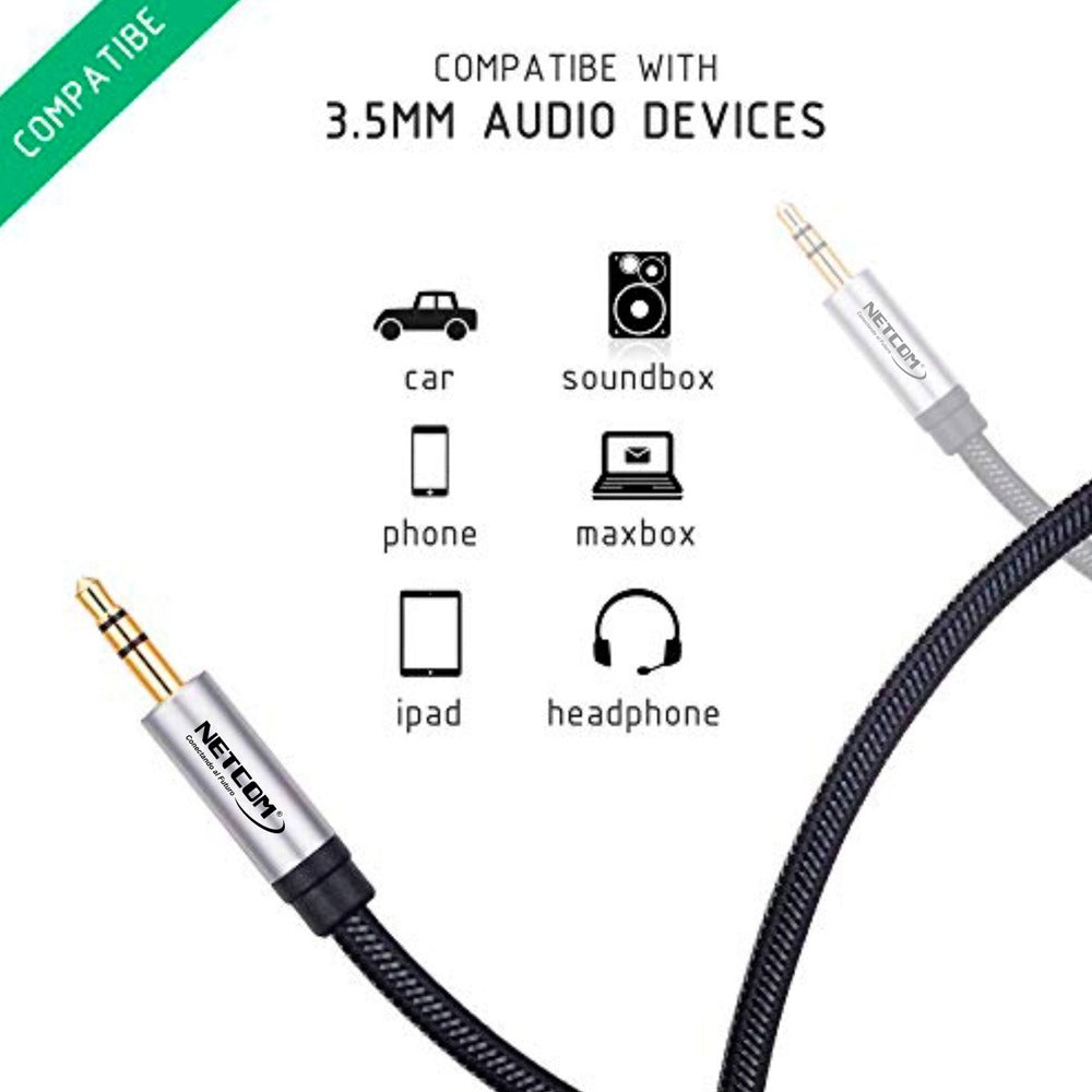 Cable de Audio Plug a Plug 3.5mm TRS de 1.80 Metros NETCOM S1351