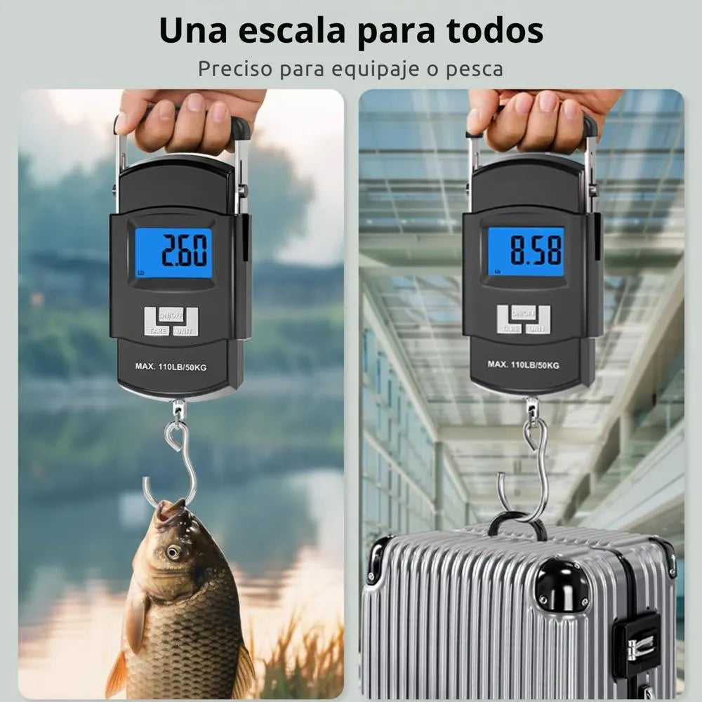 Balanza Digital Portátil 50kg Gancho Acero Pantalla LCD Azul Función Tara y Hold para Equipaje y Paquetes s2258