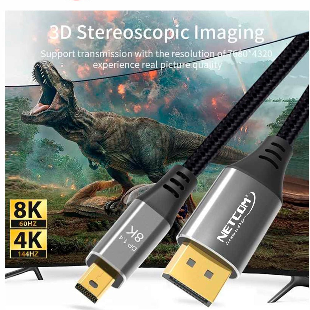 Cable Mini Displayport a Displayport 1.8 Metros NETCOM 1.4 8K 144Hz S1144