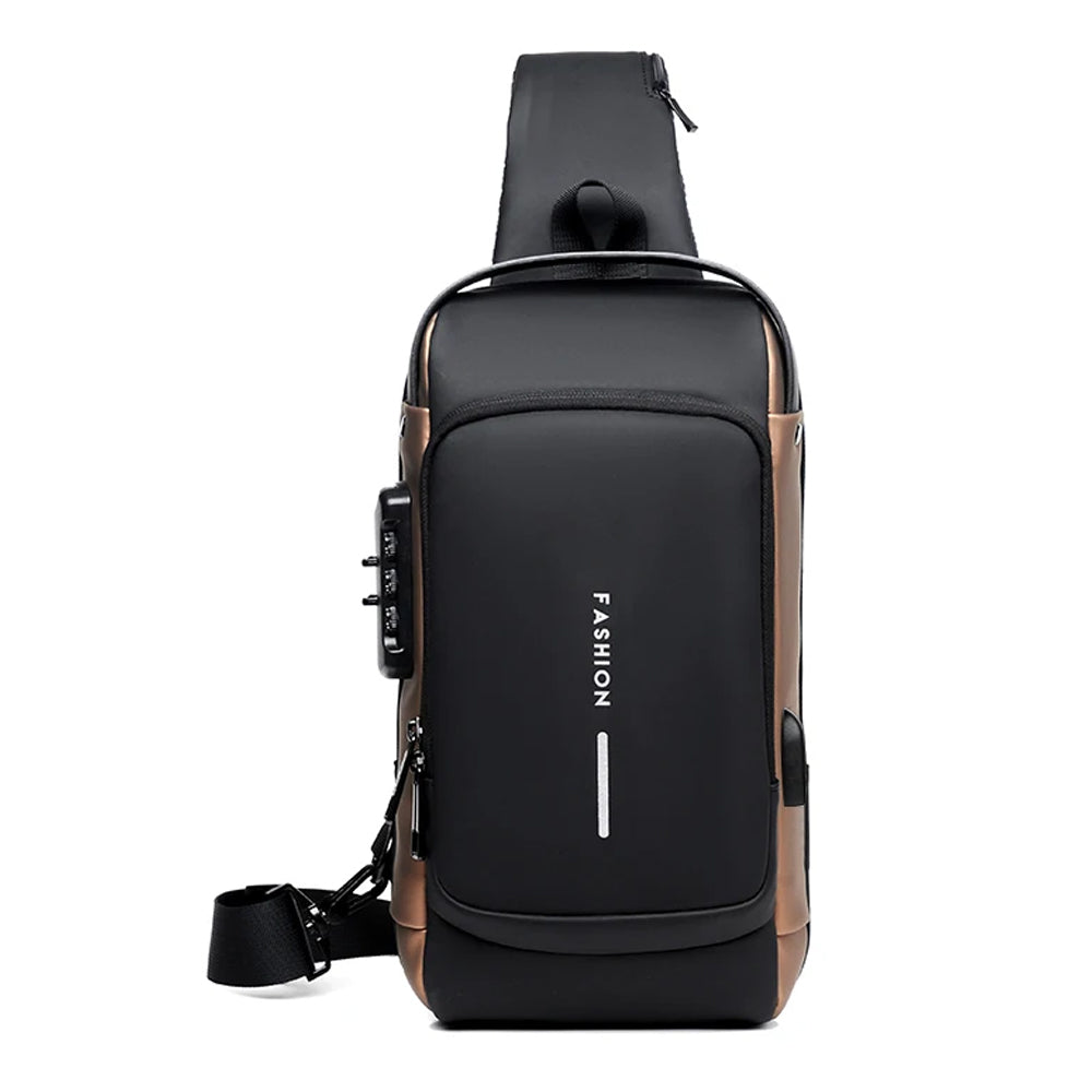Morral Antirrobo con Clave Bolso de Hombro Multi Bolsillo Negro con Marrón S1598-1
