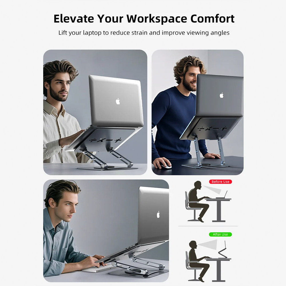 Soporte Giratorio 360° para Laptop de Aluminio Ergonómico Ajustable en Altura y Ángulo con Disipación Térmica para Laptops de 11 a 17.3 Pulgadas S2342