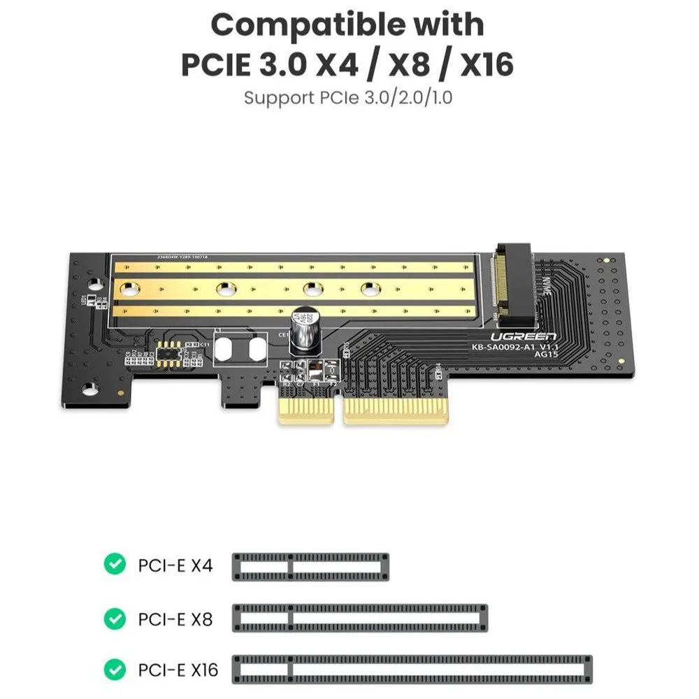 Tarjeta de Expansión UGREEN PCIe 3.0 x 4 Soporta 4TB Disco Solido NVME S1657