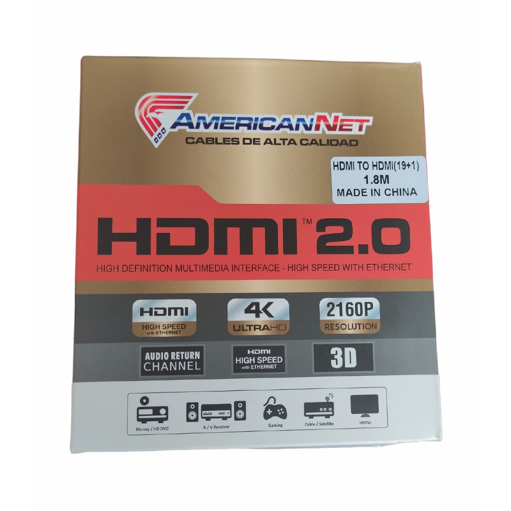 Cable Hdmi 2.0 4k Ultra Hd American Net 3D 1.8 Metros 2160p enmallado S0822