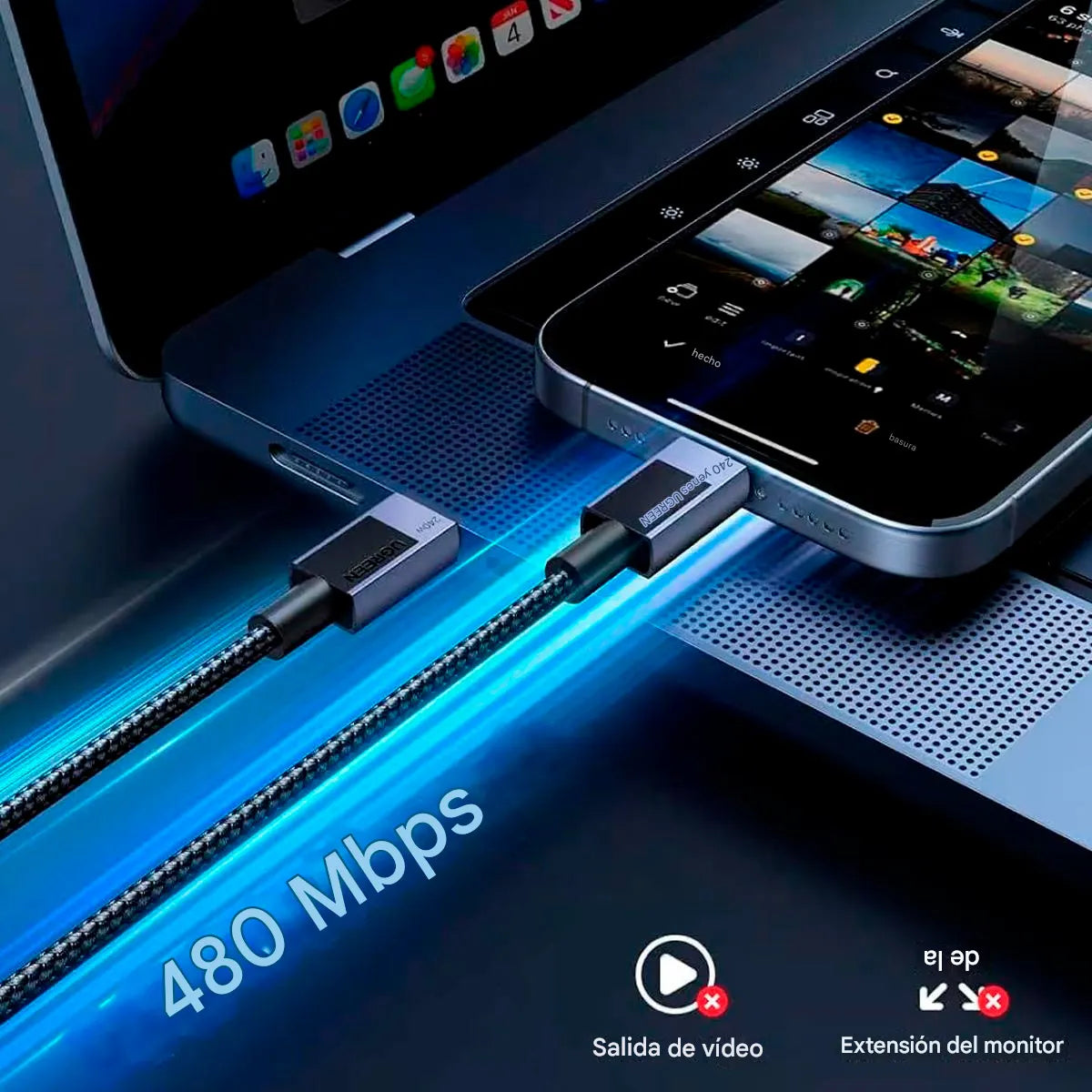 Cable USB-C a USB-C Ugreen Carga Rápida 240W PD 3.1 Trenzado de 2 Metros S2194