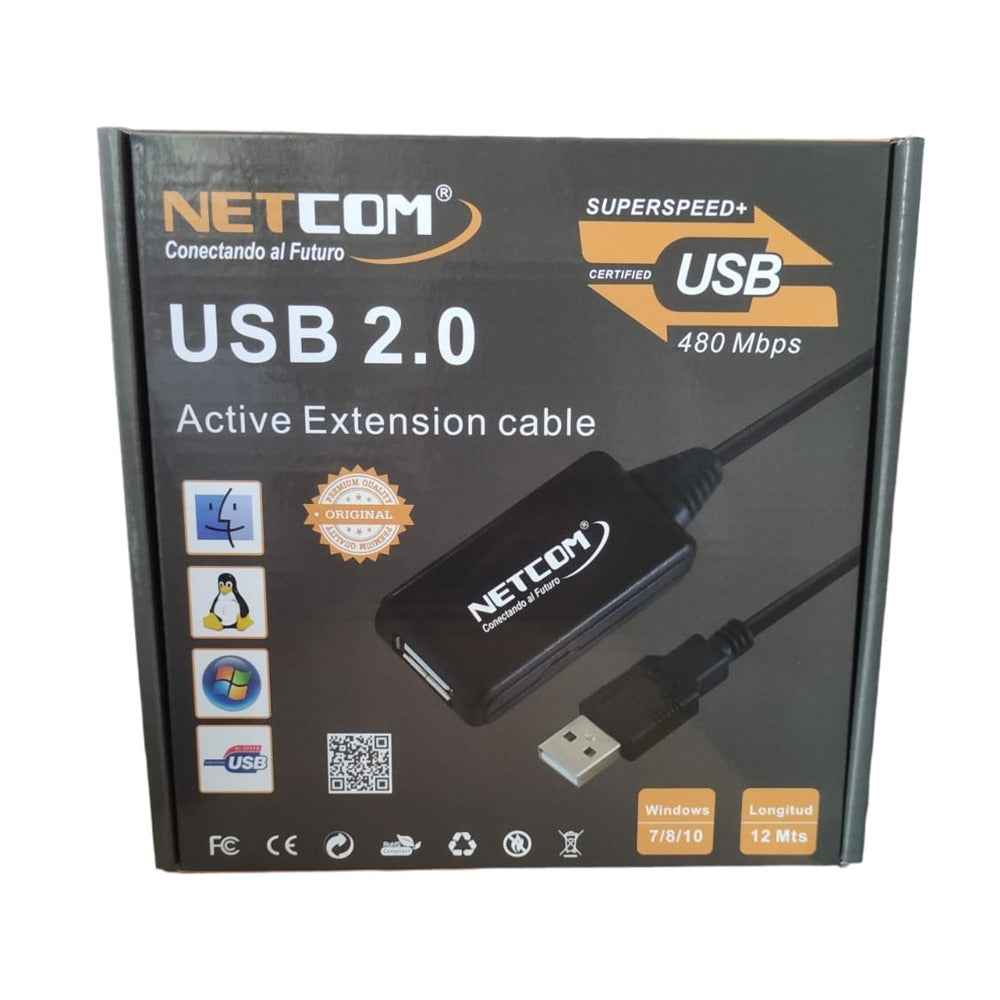 Cable Extensión USB 2.0 Activo Netcom Macho a Hembra 12 Metros S1175