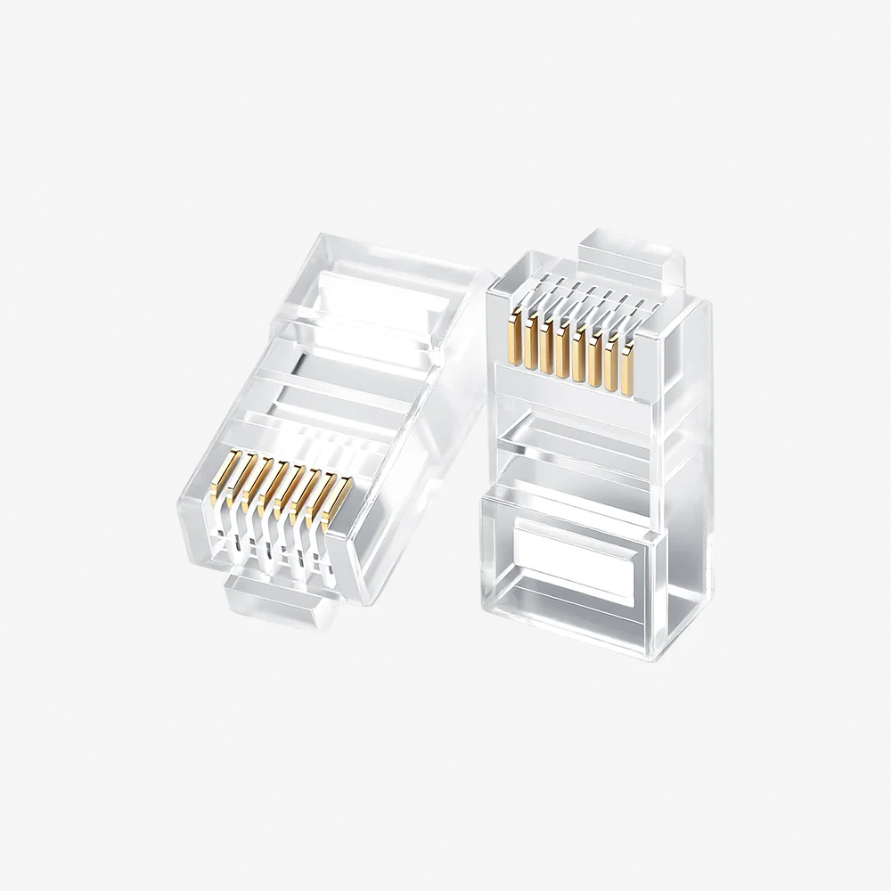 Conectores RJ45 Cat6 CABLETIME Pack de 100 Unidades Terminales 8P8C Chapados en Oro Contactos de 3 Puntas Carcasa de Policarbonato Transparente para Cable de Red UTP Gigabit 1000Mbps S2363