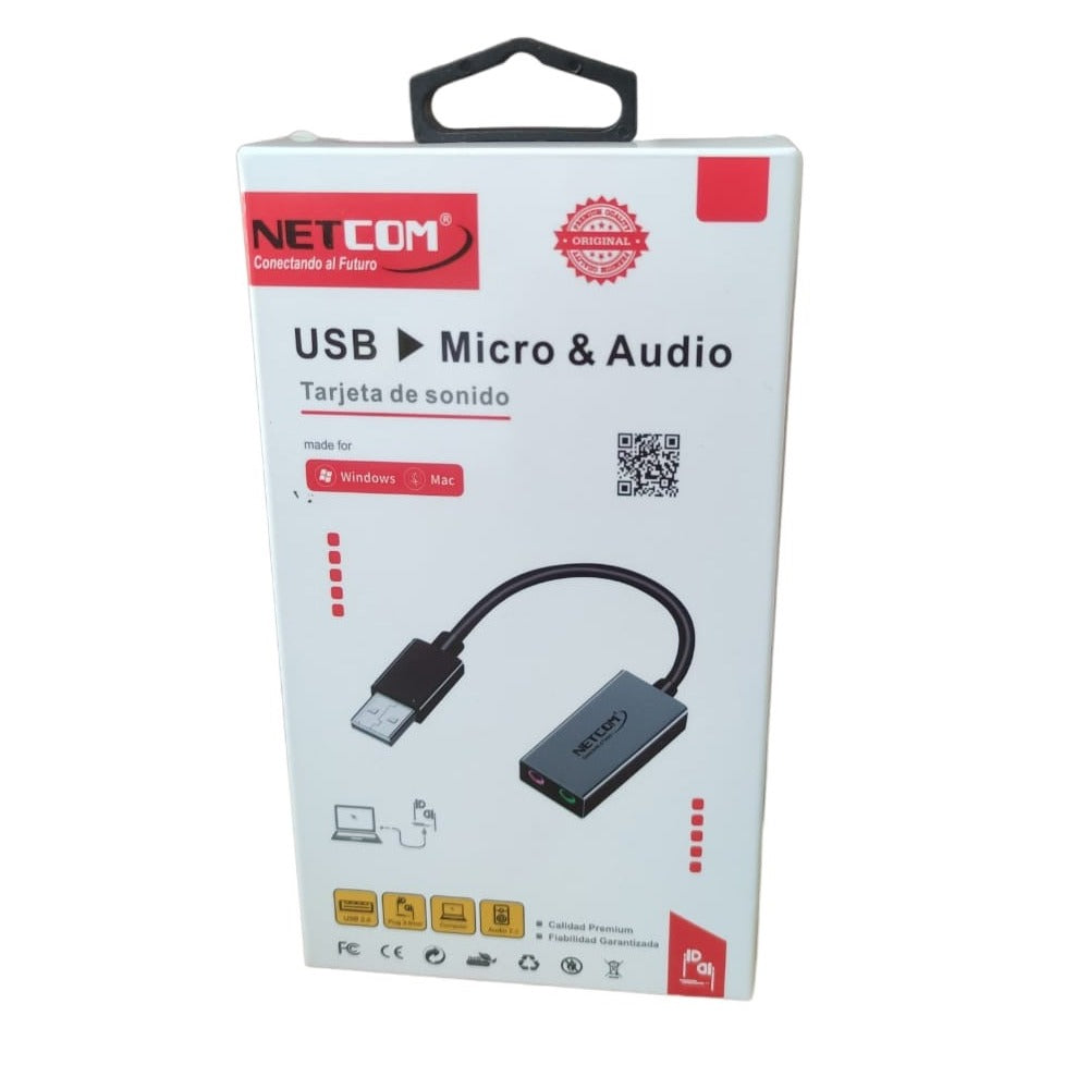 Tarjeta de Sonido Externa USB Microfono y Audifono Netcom S1182