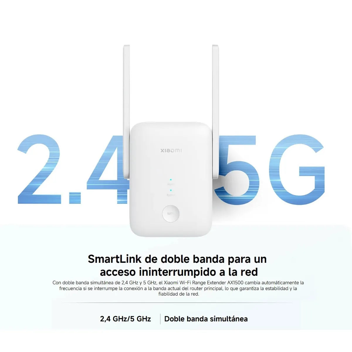 Extensor de Rango Wi-Fi 6 Xiaomi AX1500 Doble Banda EasyMesh Gigabit App Mi Home S2218