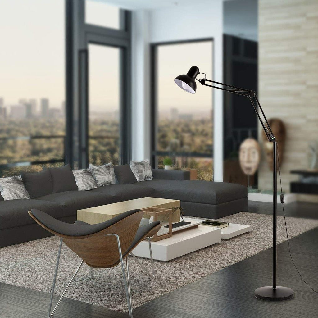 Lampara de piso 1.80 metros con brazo flexible graduable negra S0979