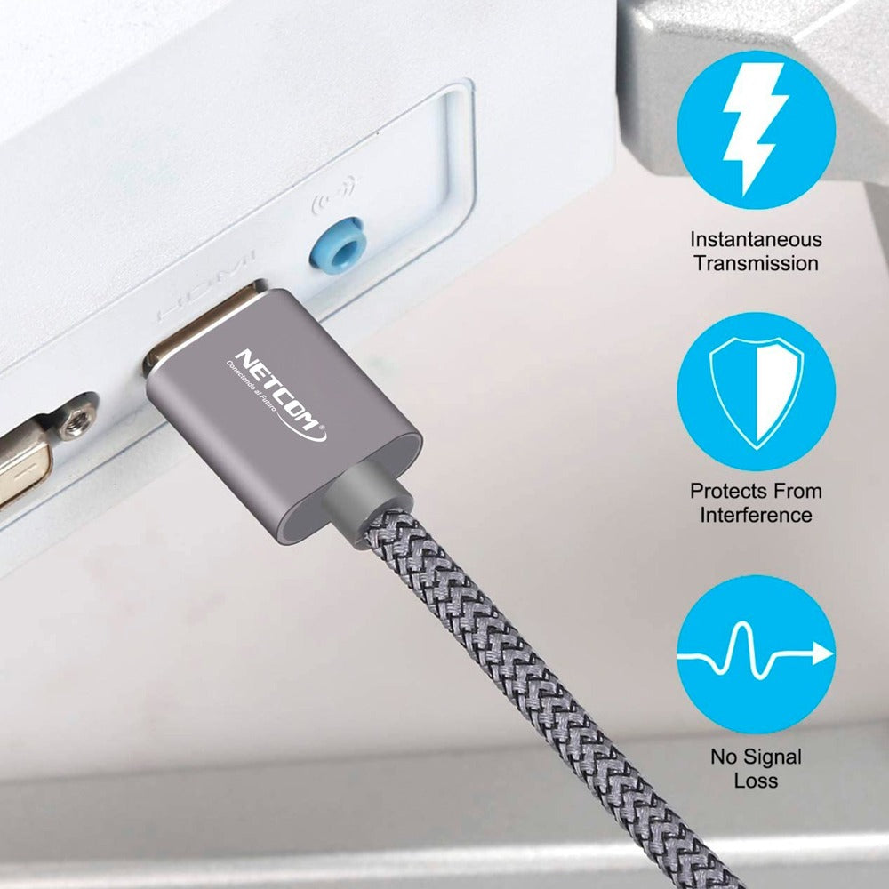 Cable HDMI 2.0 10 Metros NETCOM Ultra HD 3D 4K 60hz 2160P Enmallado S1169