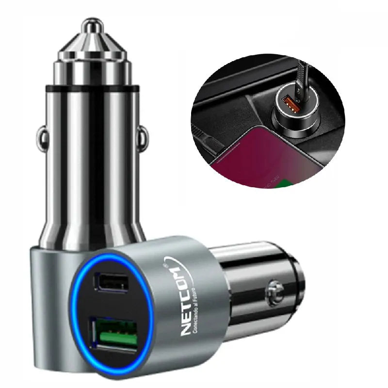 Cargador para Auto 1 USB QC3.0 1 TIPO C NETCOM 3.4A 12V 24V C Rápida S1687