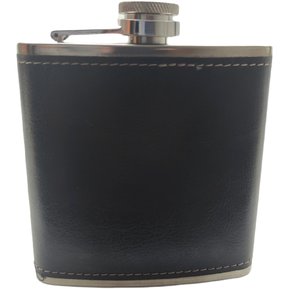 Licorera Bolsillo forro cuero 6 onzas Acero Inoxidable negro S0148