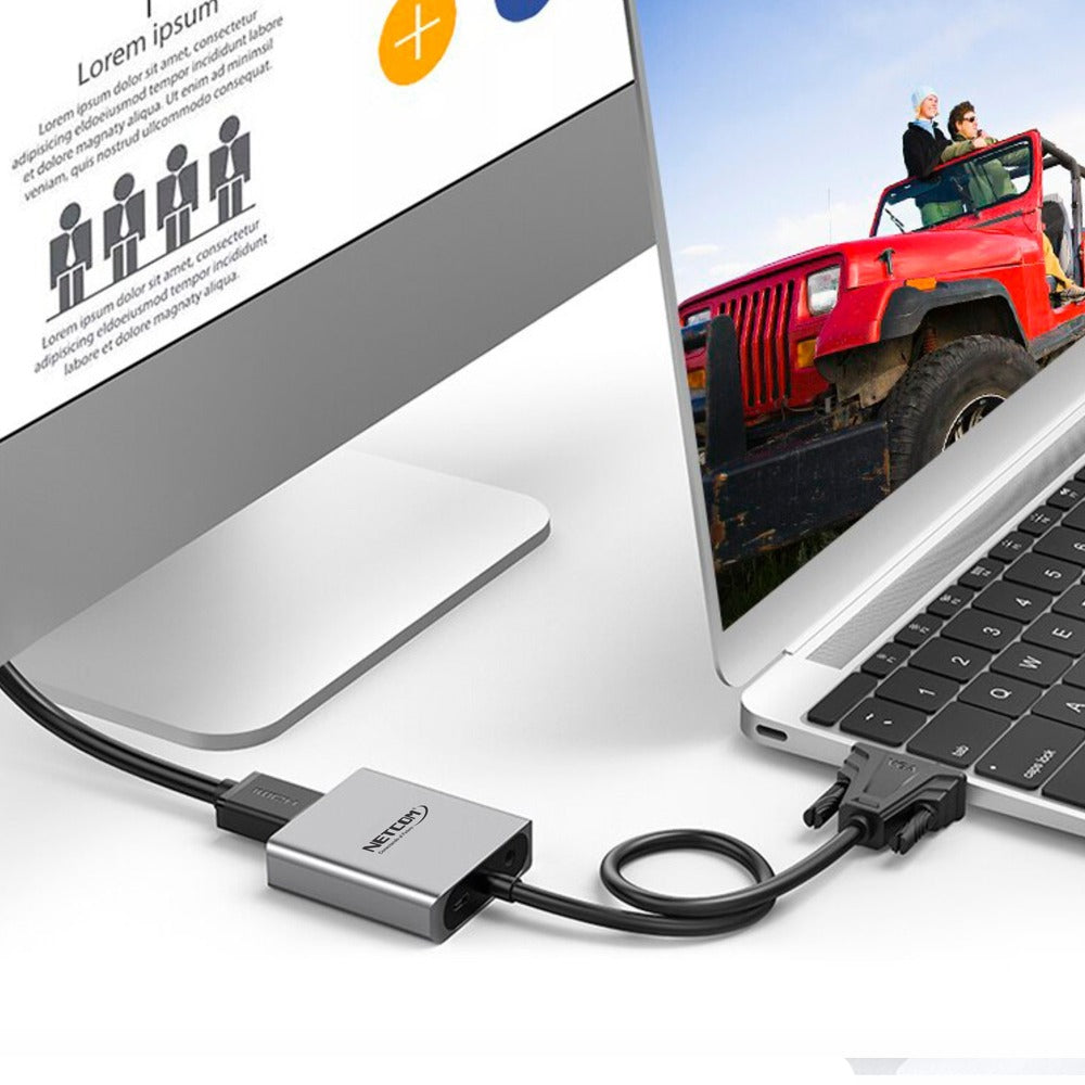 Convertidor VGA macho a HDMI hembra Netcom full HD audio y video 1080P S1139