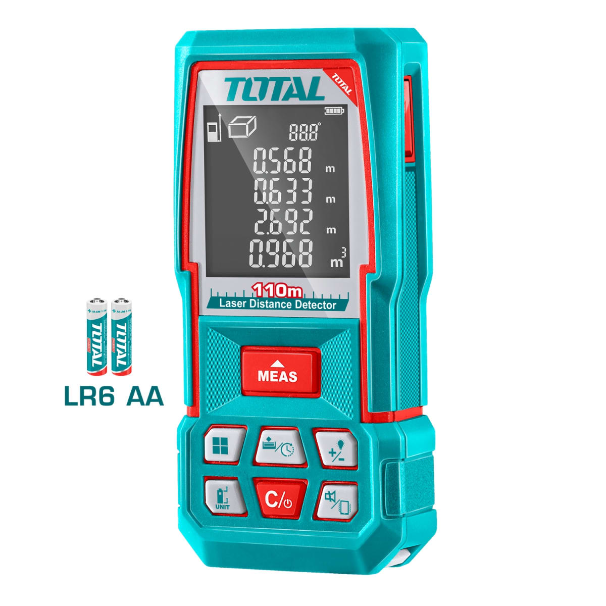 Medidor de Distancia Láser TOTAL 110m Telémetro Digital Industrial Precisión ±2mm Sensor de Inclinación Vibración Pantalla LCDS2308