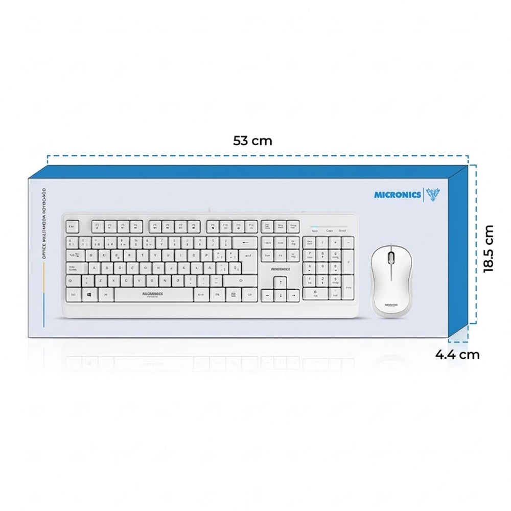 Kit Multimedia Teclado y Mouse USB Micronics Norton Blanco Waterproof UV 1000DPI MIC T100W s2240