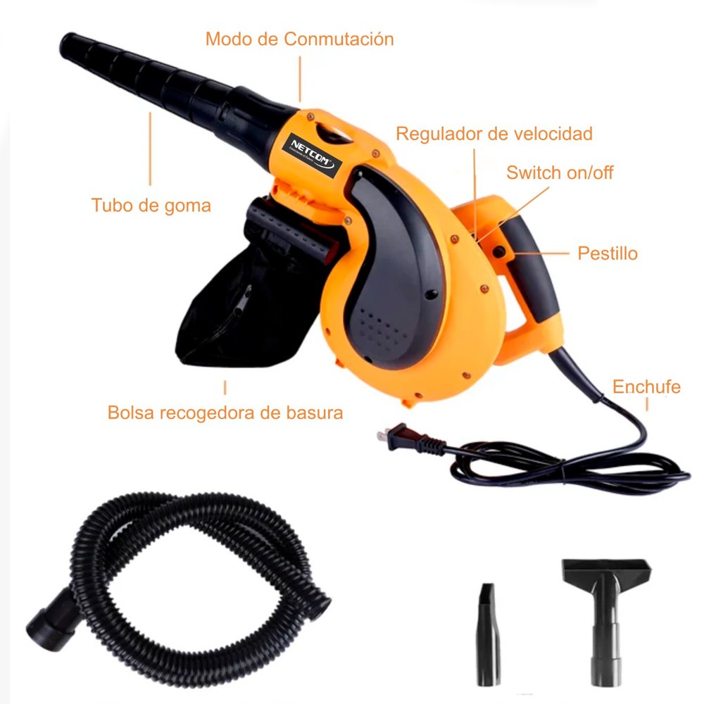 Soplador Aspirador de Aire 1200w NETCOM Pc Laptop Limpieza carro S14011