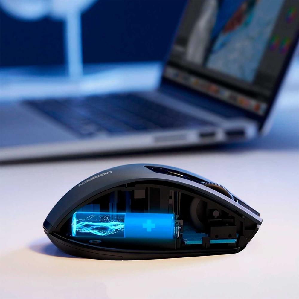 Mouse Inalámbrico Ergonómico Ugreen MU006 Dual 2.4G Bluetooth 5.0 4000 DPI Silencioso Negro S2214