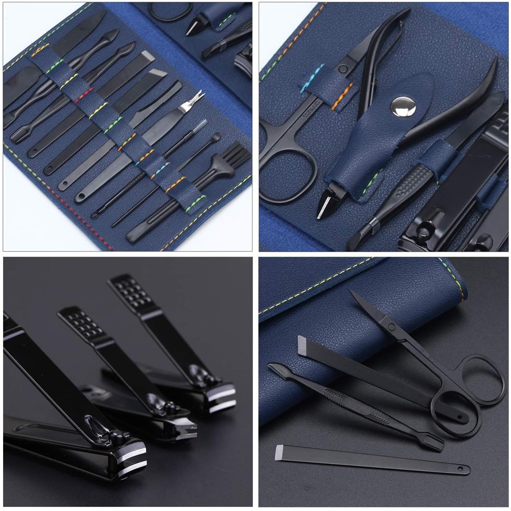 Set Manicura Pedicura Acero Inoxidable cortauñas 16 Piezas - Azul S1474