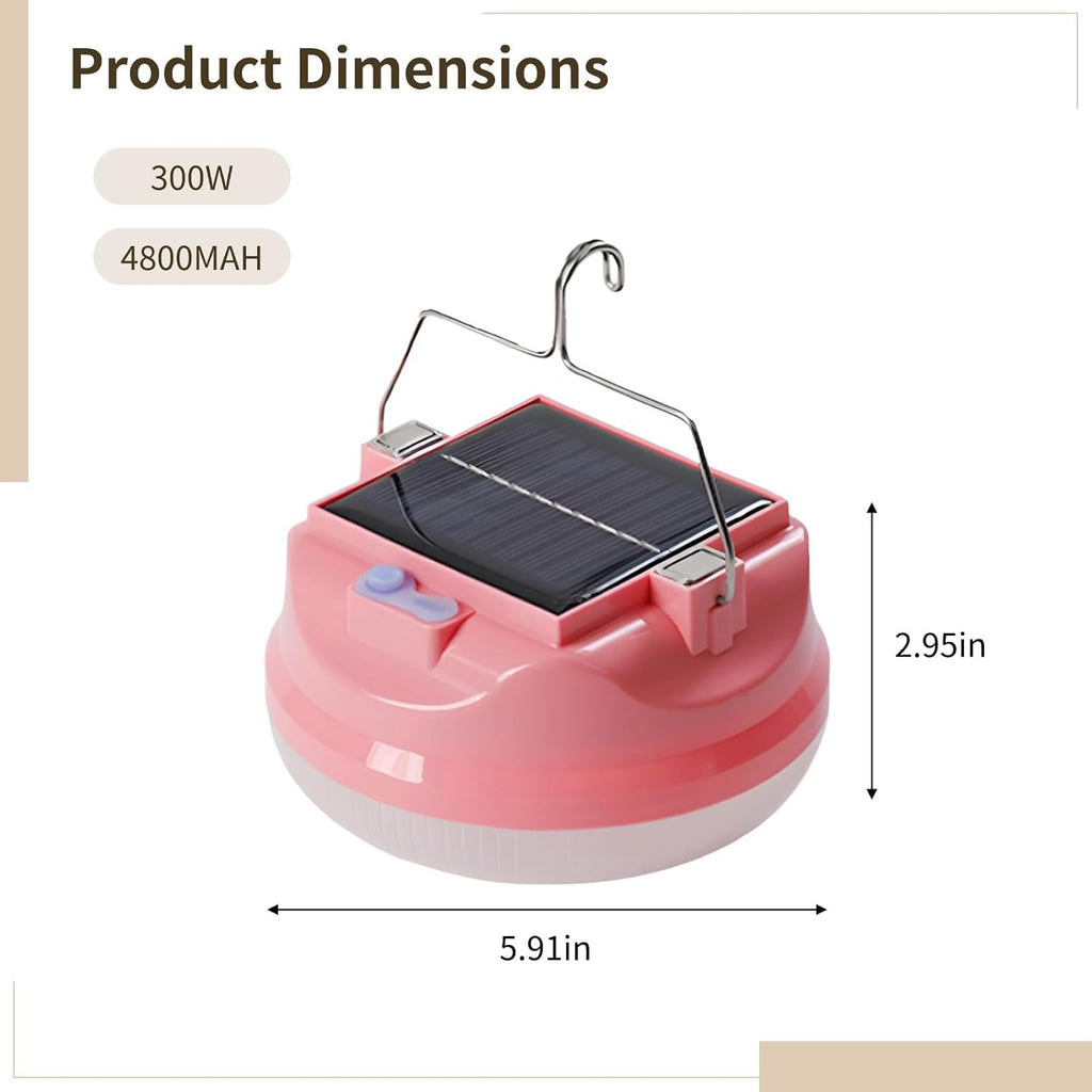 Lámpara Solar Portátil de Camping con Batería de Alta Capacidad y Gancho Versátil (Color Rosado) S2151