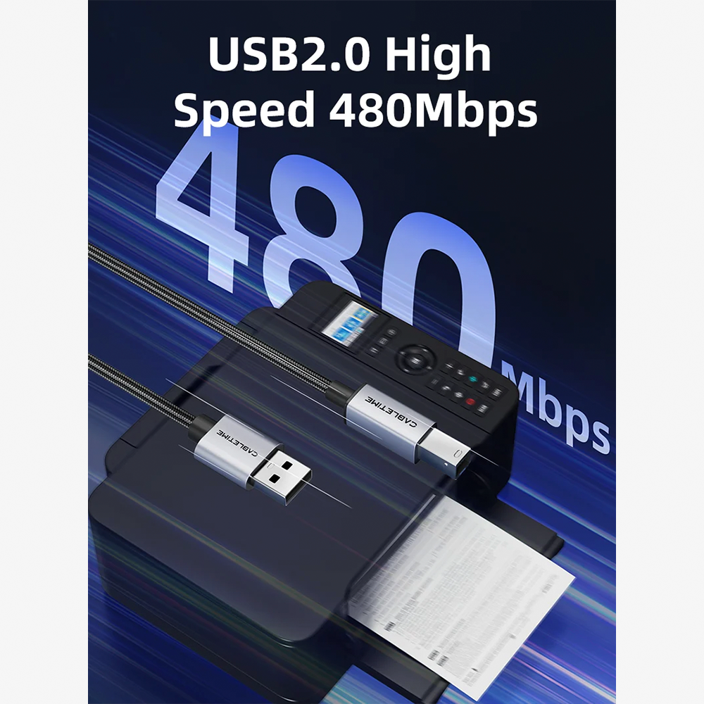 Cable USB 2.0 Tipo A a Tipo B para Impresora y MIDI CABLETIME 2 Metros 480Mbps de Aluminio y Malla Trenzada para Impresoras HP Canon Epson Pianos Digitales y Audio DAC S2367
