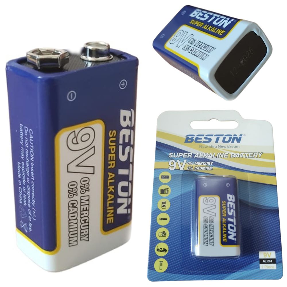 12 Baterías alcalina 9V Beston BST-6LR61-BP1 pila 9v sin mercurio S1243