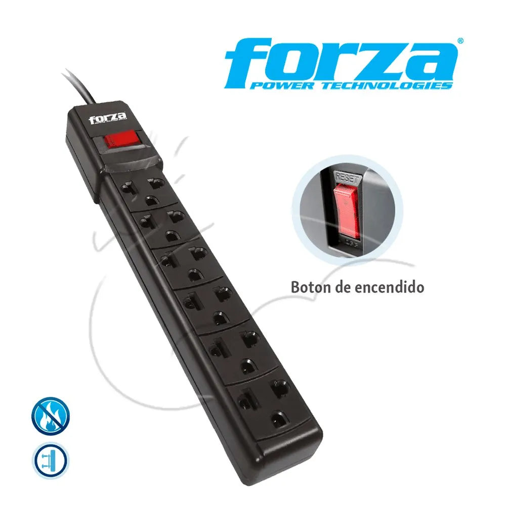 Extensión de 6 Salidas FORZA cable 90cm Regleta Supresor de Picos 2200W S1787