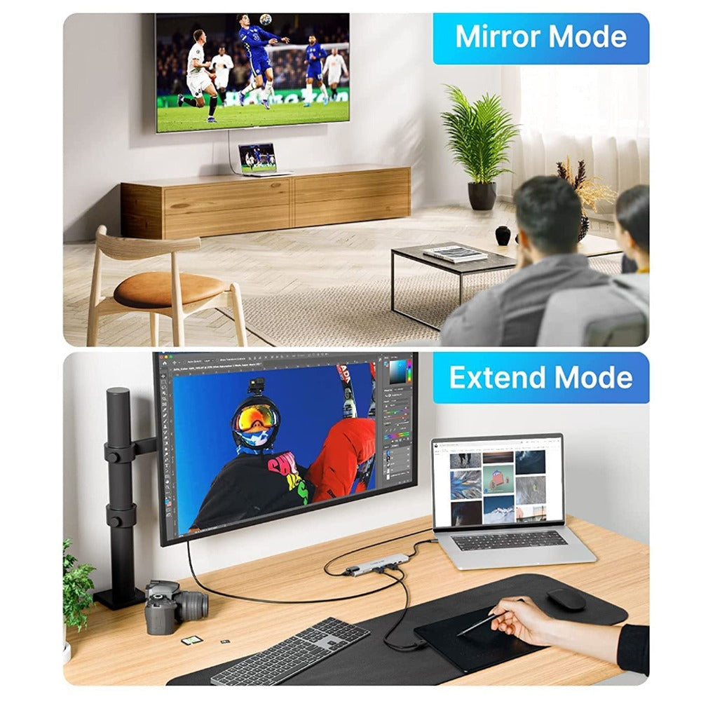 Adaptador Tipo C A HDMI 4K USB 3.0 Lan 8 En 1 Multipuerto SD TF S1245