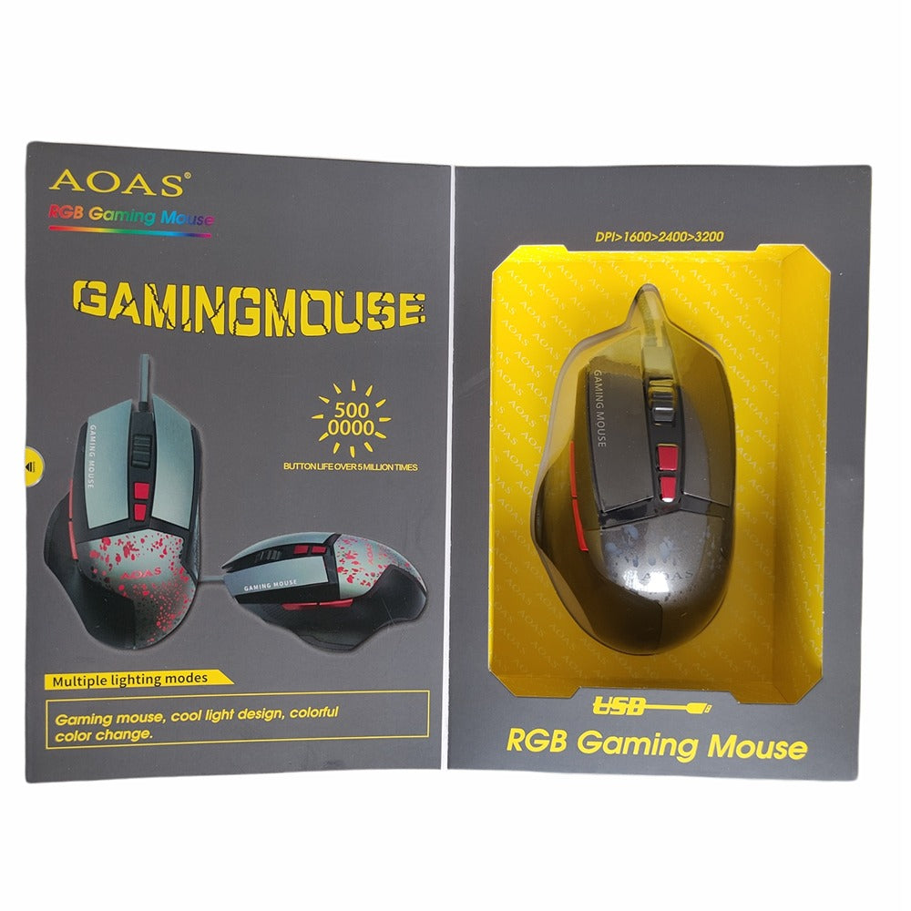 Mouse Gamer Aoas K80 Rgb Iluminación Led 3200 Dpi Cable 1.8m S0750