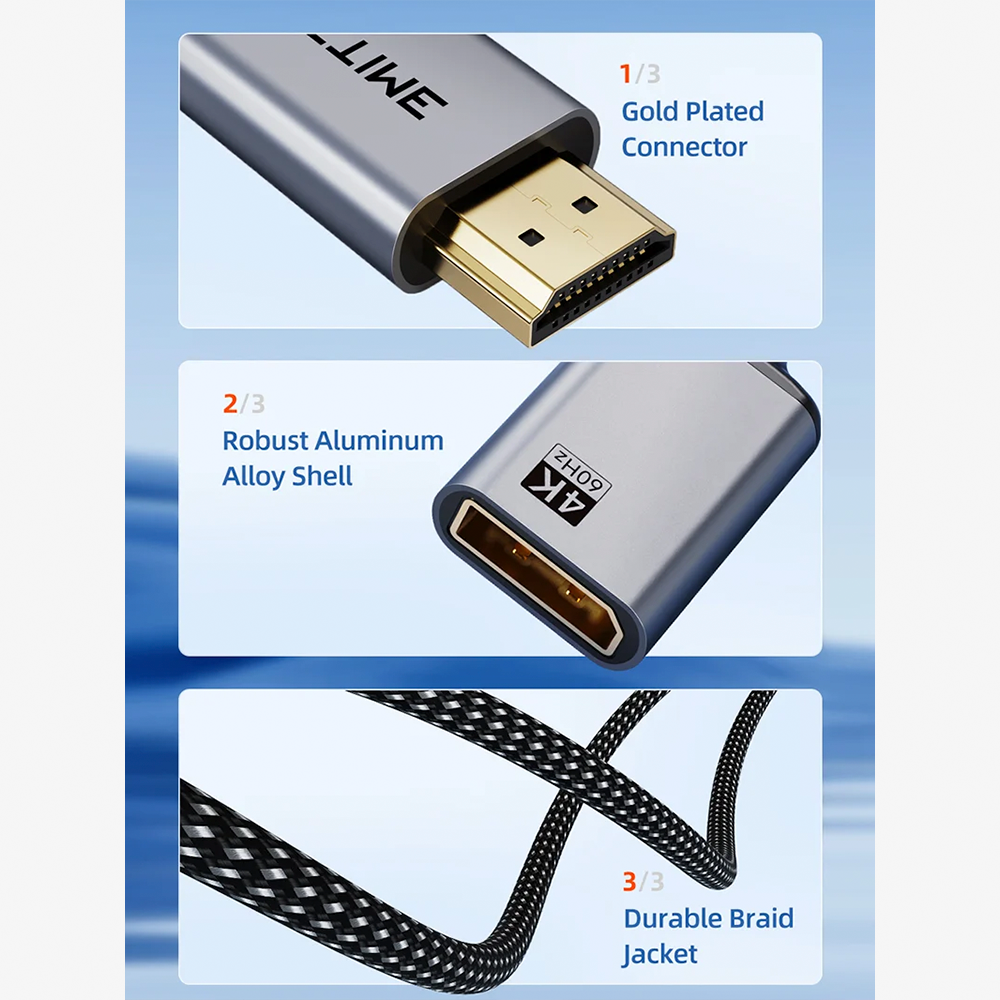 Adaptador HDMI Macho a DisplayPort Hembra CABLETIME 4K 60Hz con Alimentación USB Conversor Activo Unidireccional Carcasa de Aluminio y Malla Trenzada S2356