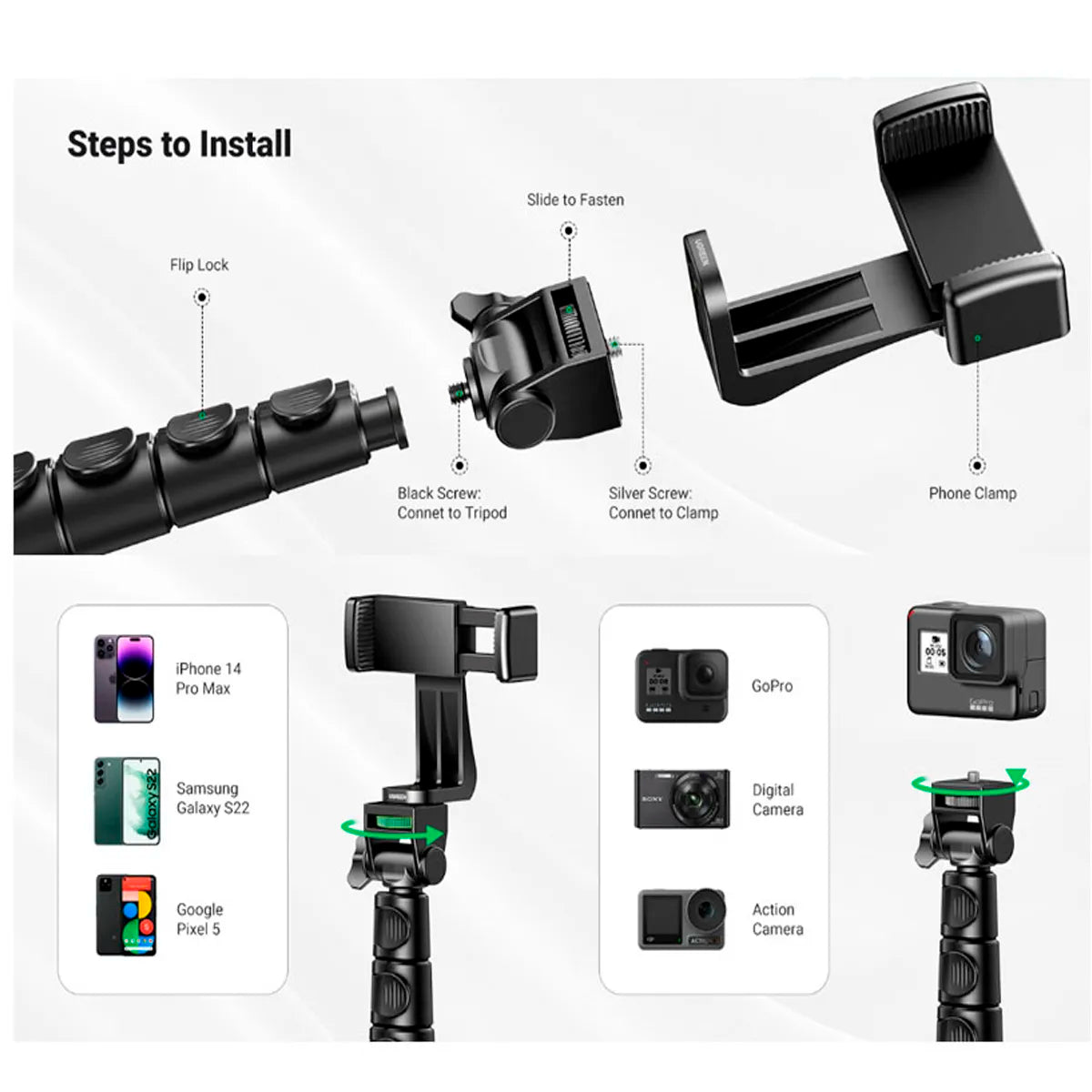 Trípode Selfie Stick Bluetooth Ugreen 1.7 Metros con Control Remoto S2203