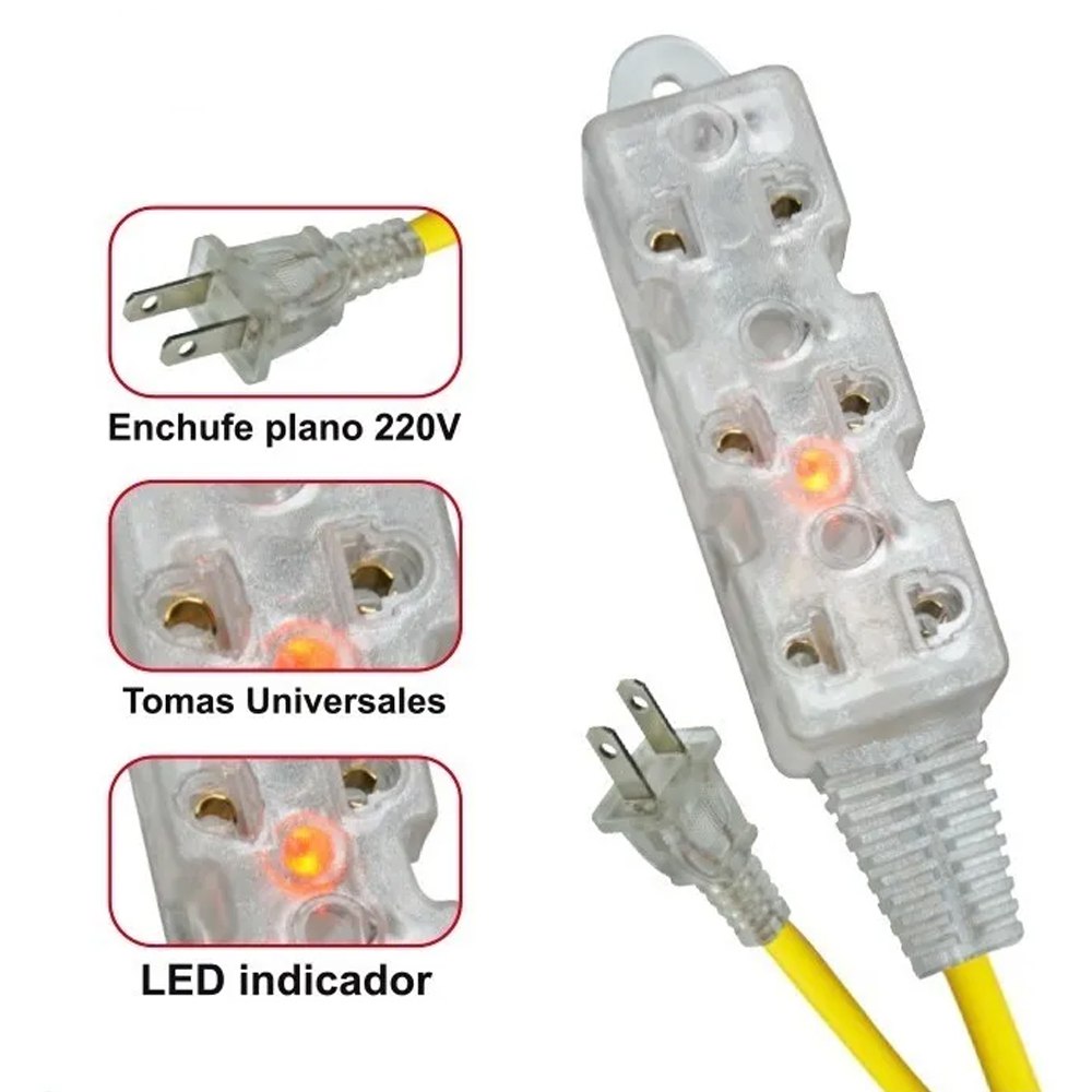 Extensión eléctrica cable vulcanizado de 3 tomas 3 Metros HOME LIGHT S1441