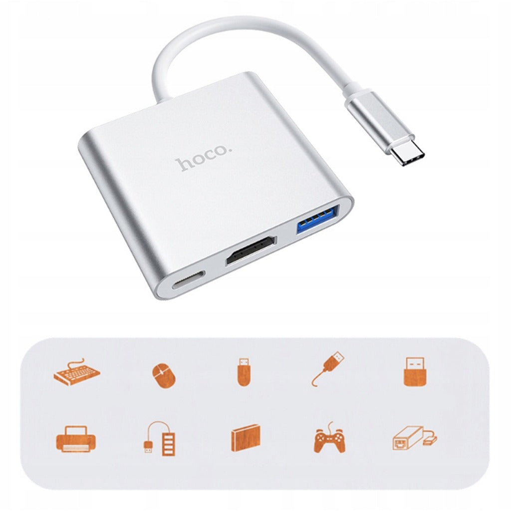 Convertidor Tipo C a HDMI 4k USB 3.0 tipo C 3 En 1 Hoco S01002